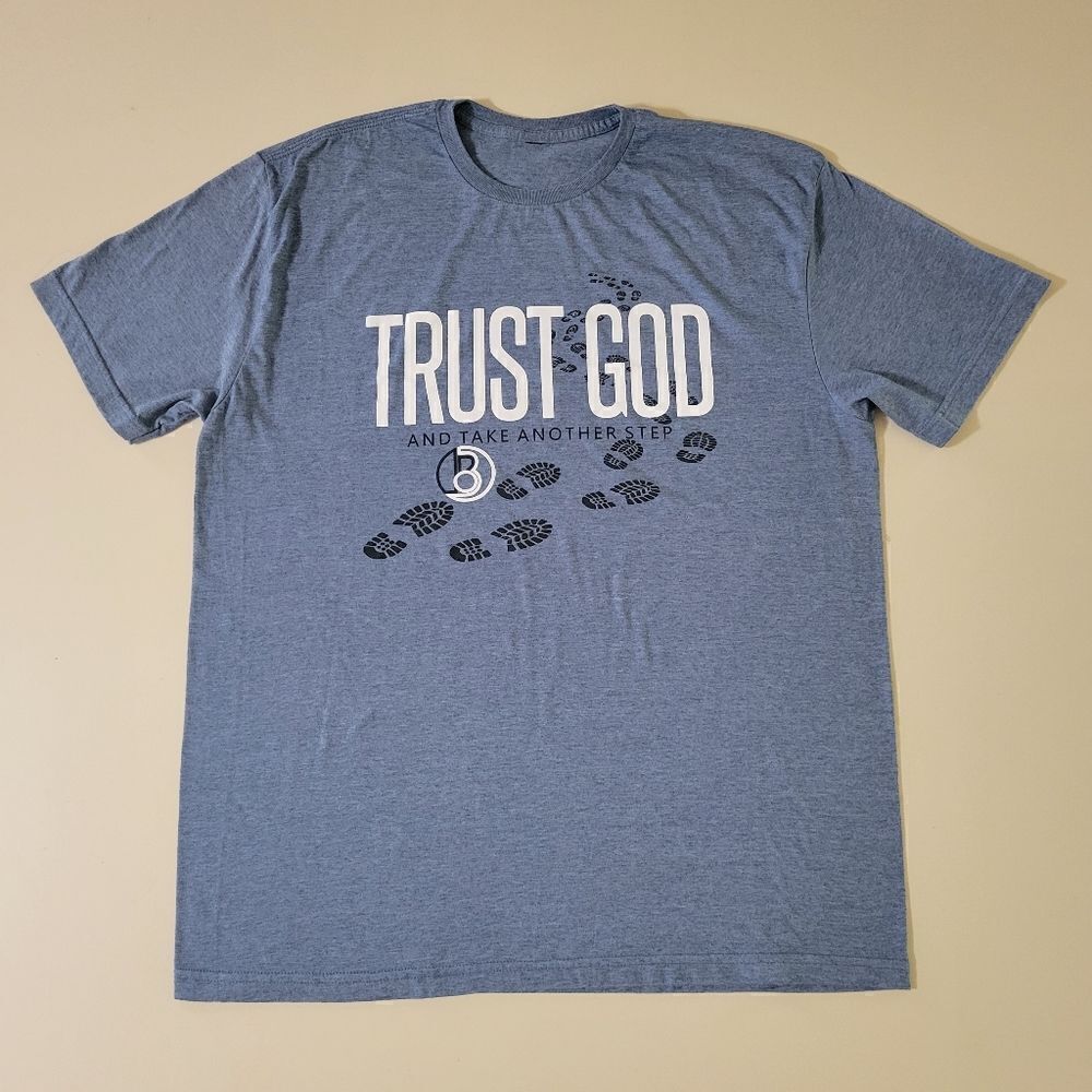 Men's Blue Graphic Trust God Short Sleeve Crewneck T-shirt